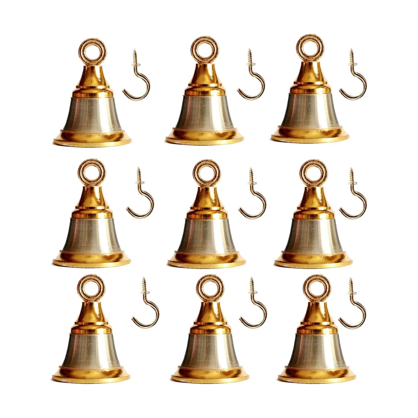 Solid Brass Pooja Bells with J Hook Home Decor Christmas Bell Wall Hanging Jingle Bells Ornaments New (24, Golden &