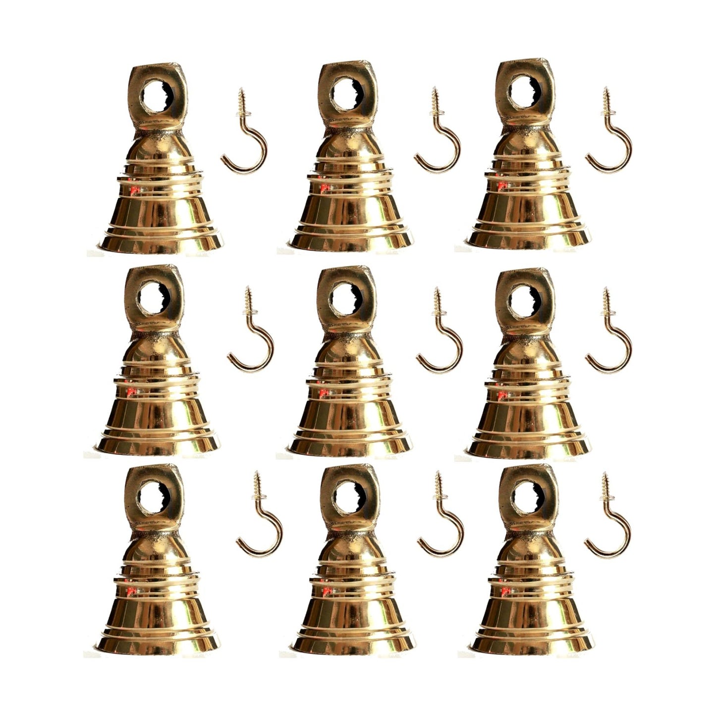 Solid Brass Pooja Bells with J Hook Home Decor Christmas Bell Wall Hanging Jingle Bell Ornaments New (24, TANJO Bells 2