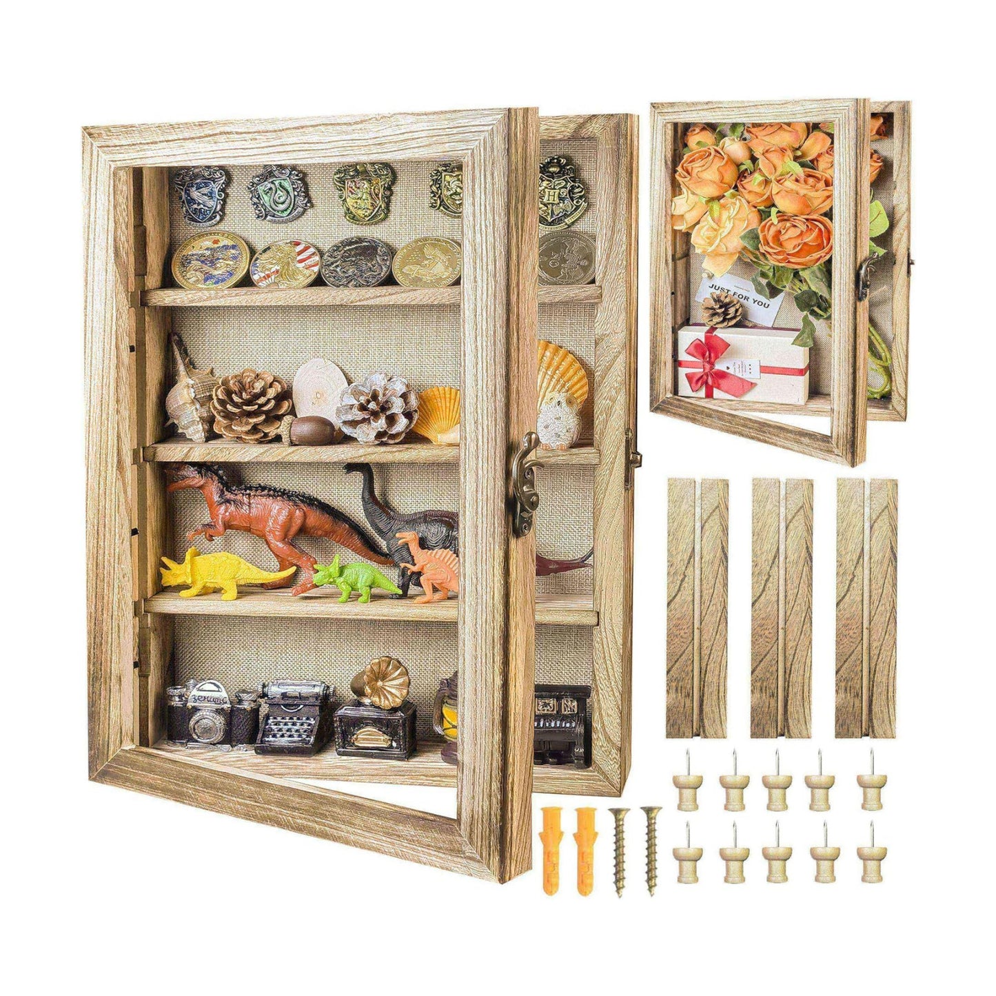 Original Wood 11x16 Large Shadow Box Frame Deep Shadow Box with Shelves Memorial Shadow Box Display Case with Linen