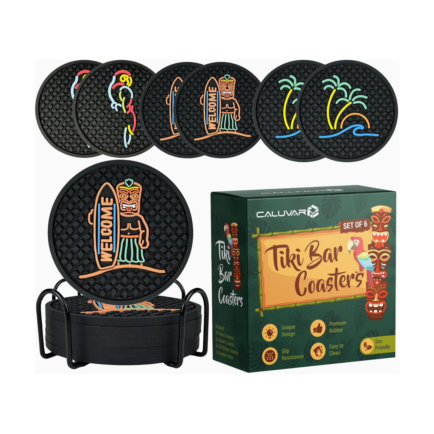 Holder / Wave & Palm Tree / Tiki Bar / Set of 6
