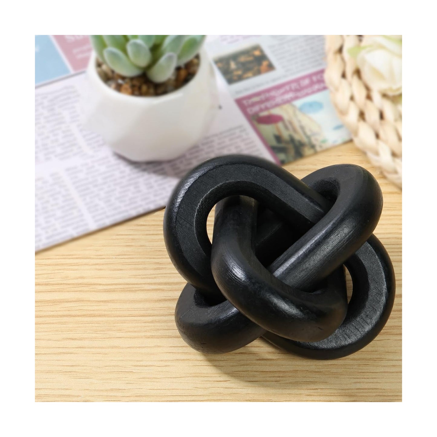 Wood Chain Link Decor 3 Link Wood Knot Decor Wood Knot Art Decorative Wooden Links Knots / Black