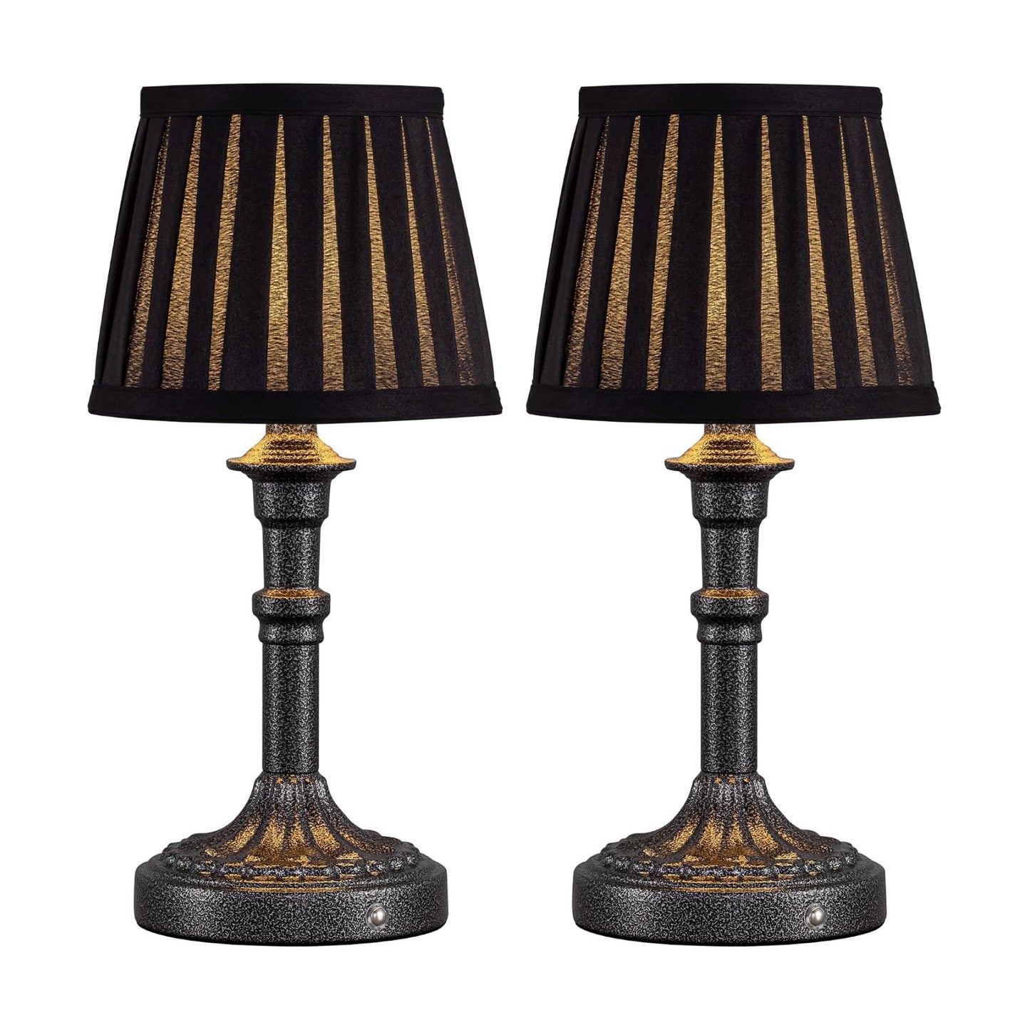 KDG Mottled Silver Cordless Table Lamps Set of 2, Black Fabric Shade Light | 2700K Stepless Dimmable 4000mAh Battery