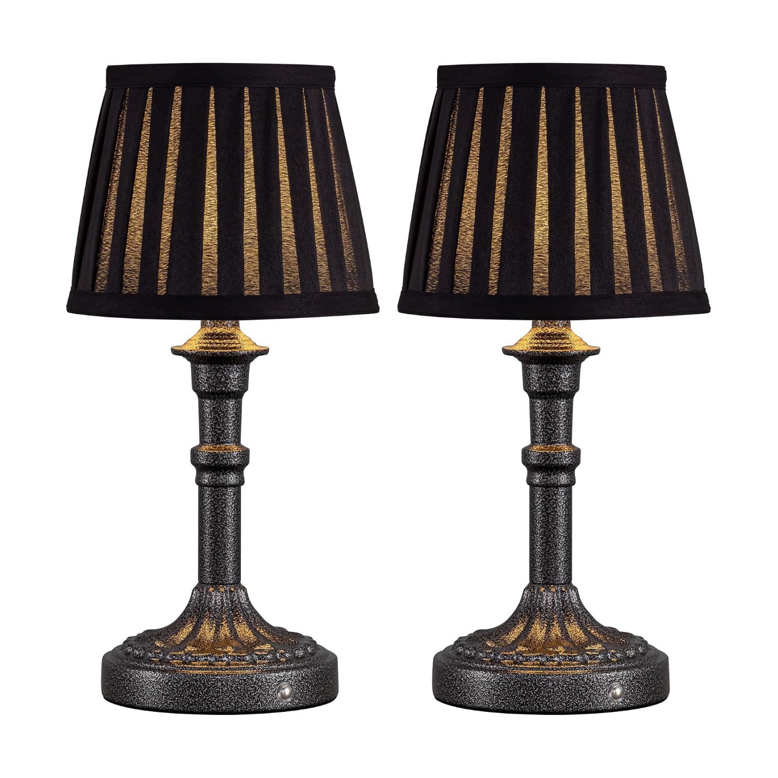 KDG Mottled Silver Cordless Table Lamps Set of 2, Black Fabric Shade Light | 2700K Stepless Dimmable 4000mAh Battery