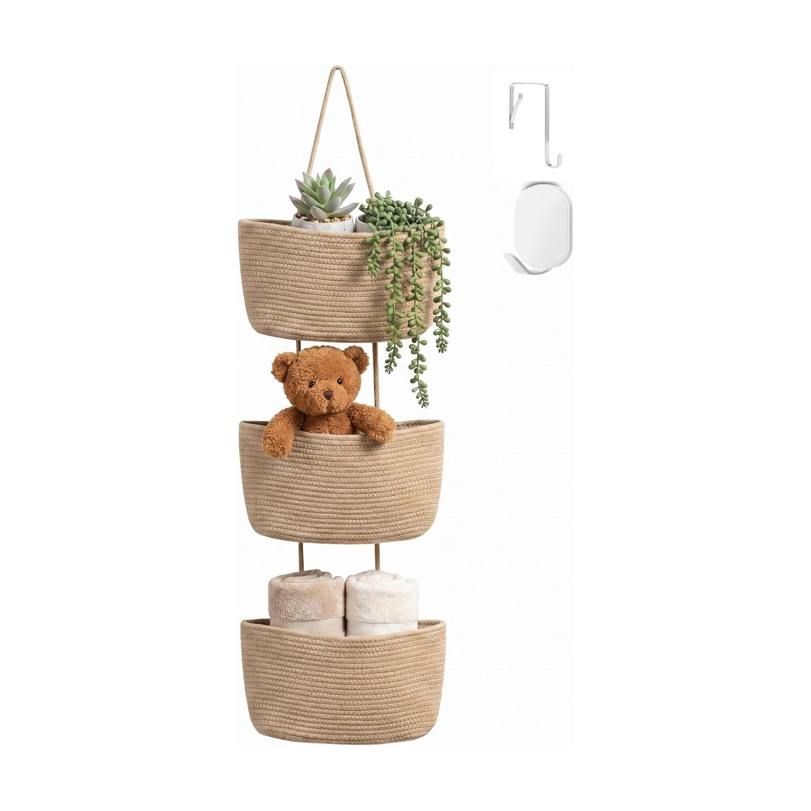 3-Tier Woven Cotton Rope Hanging Basket / Jute