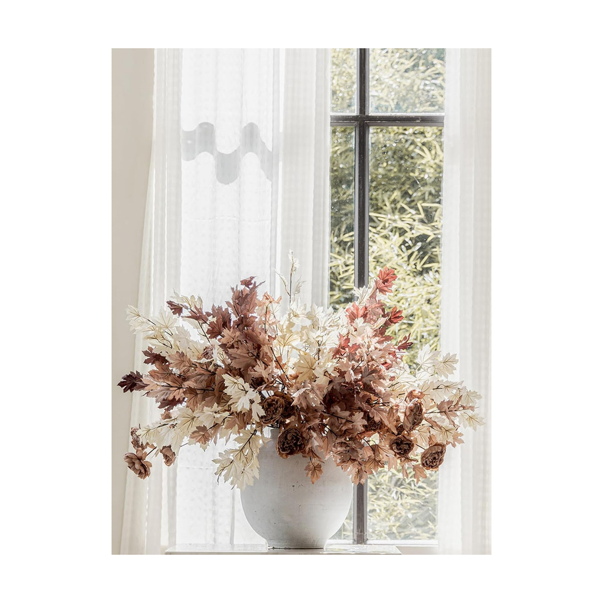 MISSPIN 11 Pack 38 inch Artificial Fall Maple Leaf Stems, Beige Maple Leaf Fall Branches for Vases Centerpieces Autumn Harvest Festival and Thanksgiving Day