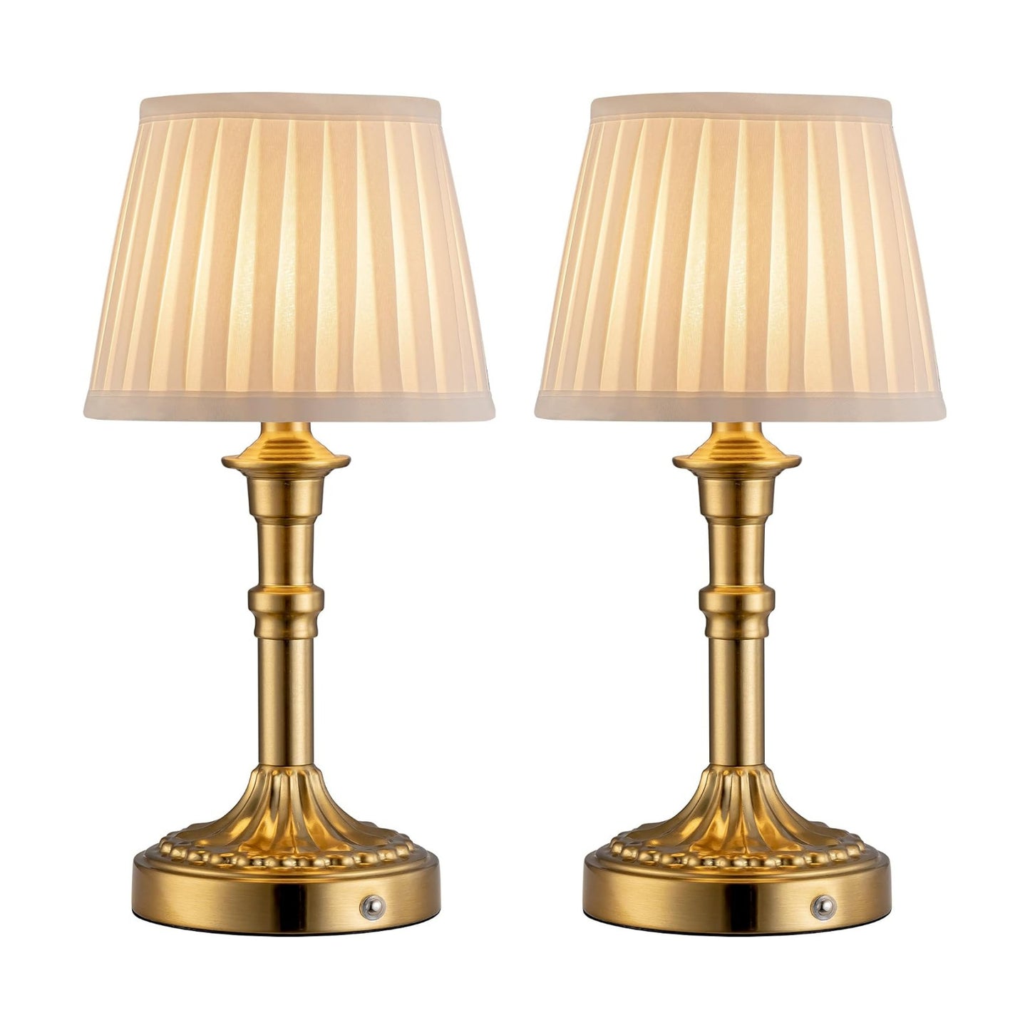 KDG Gold Cordless Table Lamps Set of 2, Beige Fabric Shade Small Desk Lamp | Portables 4000mAh Battery Powered, LED