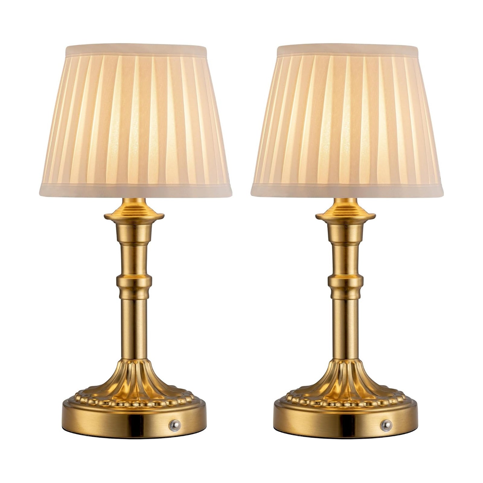 KDG Gold Cordless Table Lamps Set of 2, Beige Fabric Shade Small Desk Lamp | Portables 4000mAh Battery Powered, LED