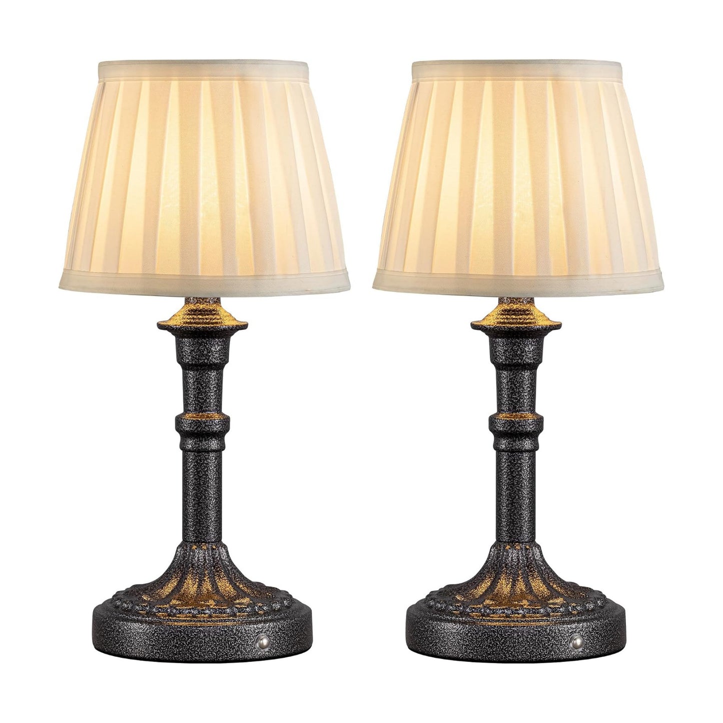 KDG Mottled Silver Cordless Table Lamps Set of 2, Beige Fabric Shade Light | 2700K Stepless Dimmable 4000mAh Battery