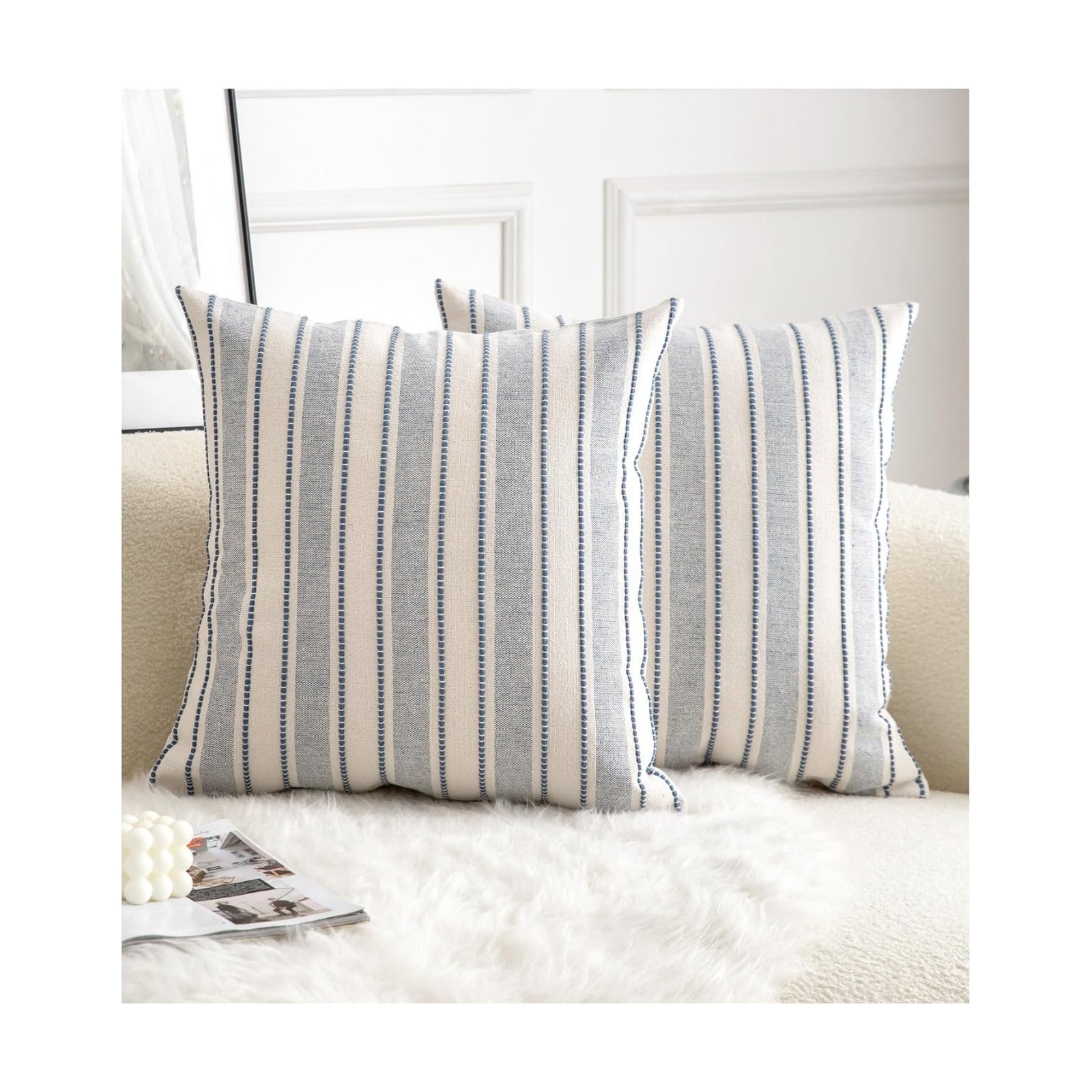 Farmhouse Textured Pillow Case / Classic Blue / 18 x 18 / Set of 2