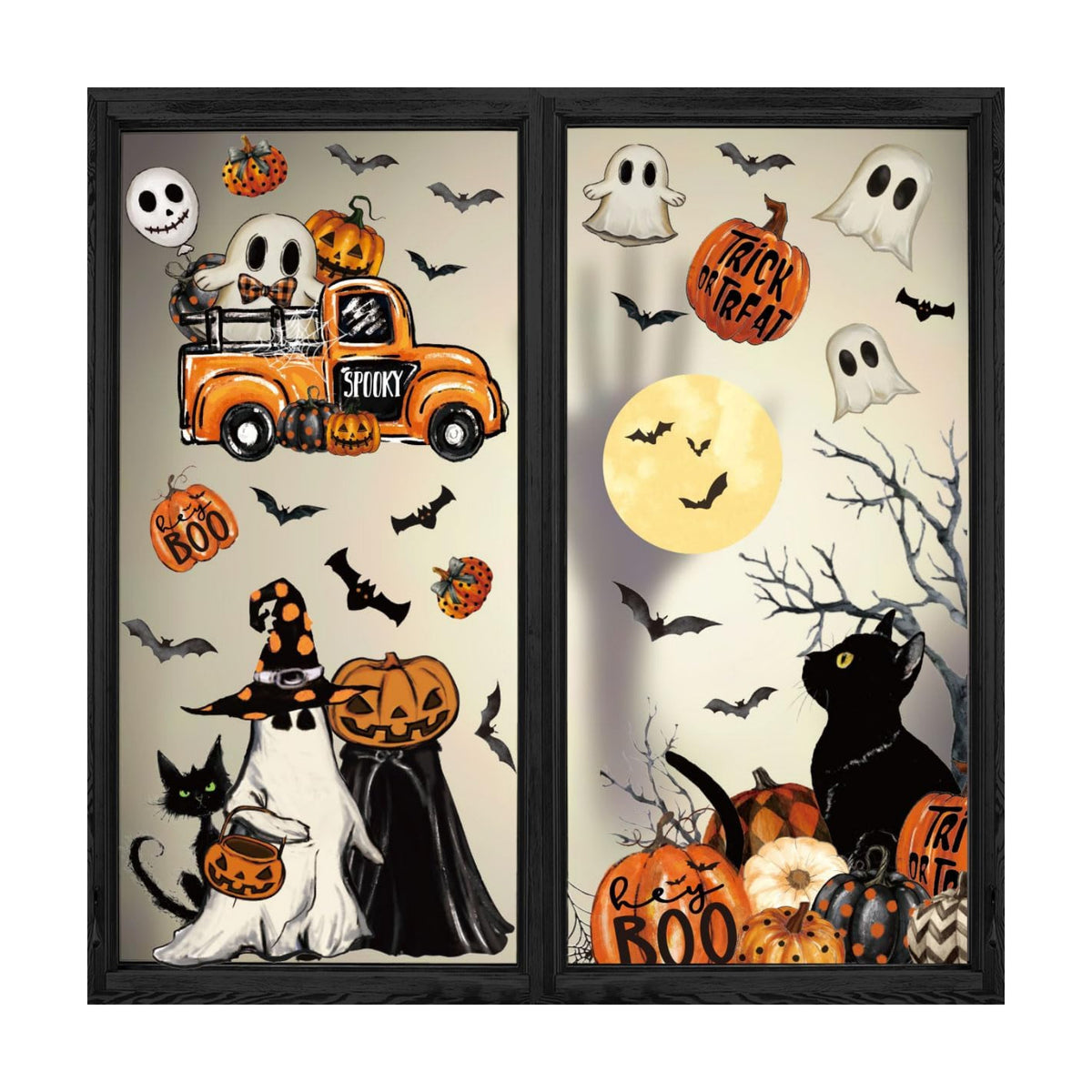 Horaldaily 40Pcs Fall Thanksgiving Window Clings, Jack-O-Lantern Pumpkin