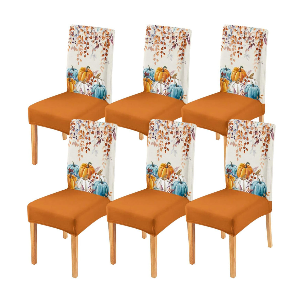 Fall Chair Covers Set of 6,Thanksgiving Parsons Chair slipcovers,Fall Pumpkin Kitchen Dining Room Decor Chair Seat Cover Protectors(Orange Pumpkin,6 Pack)