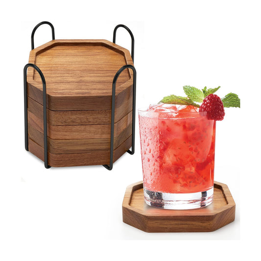 Holder Acacia Wood Coasters for Coffee / Set of 6