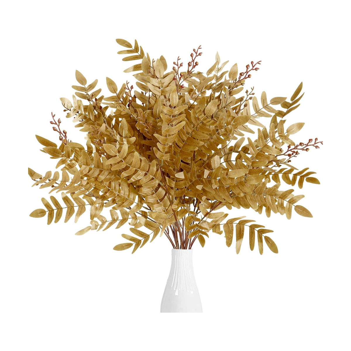 Sggvecsy 4 Pack Artificial Fall Greenery Stem Autumn Faux Flowers Autumn Faux Plants Silk Fall Shrubs Bushes Fall Leaves Stem for Indoor Home Table Centerpieces Thanksgiving Decoration(Dark Yellow)