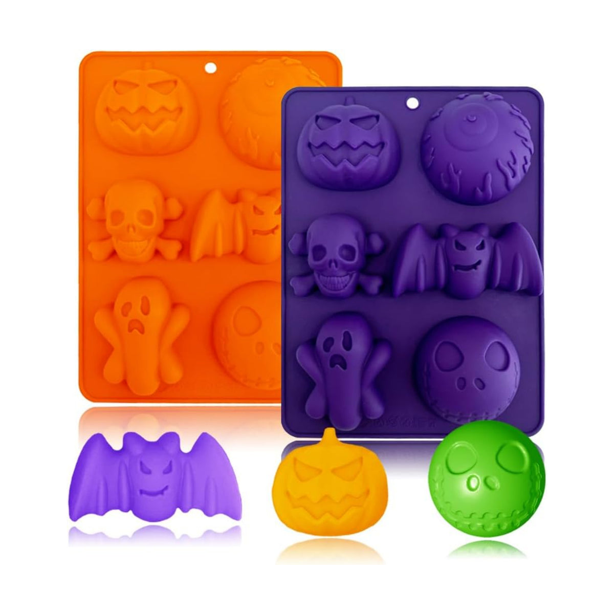 2 Pack Halloween Silicone Molds 6 Cavity Halloween Themed Molds Baking Mould Tray DIY Baking Tool for Aromatherapy Candles Chocolate Pudding Dessert Jelly Soap Cupcake Topper for Halloween Party Treat