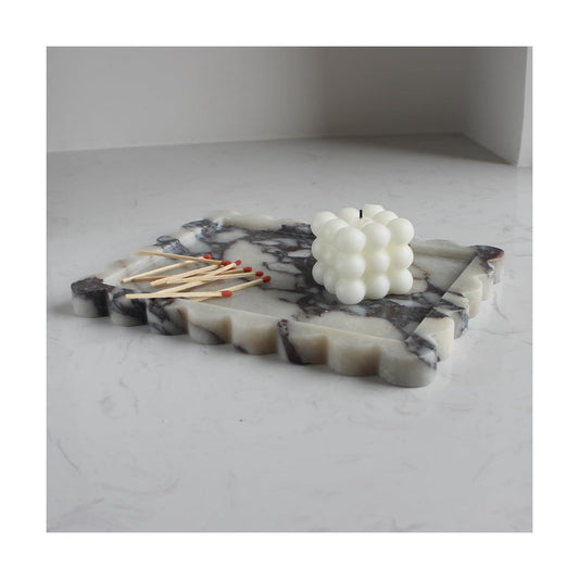 Natural Scalloped Marble Tray / Calacatta Purple / 10.8 x 8