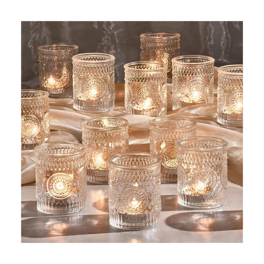 30 Pack Clear Glass Votive Candle Holders, Vintage Candle Holder Bulk, Tealight Candle Holders for Table Centerpieces, Home, Bridal Shower, Birthday, Christmas, Thanksgiving Party Table Decor