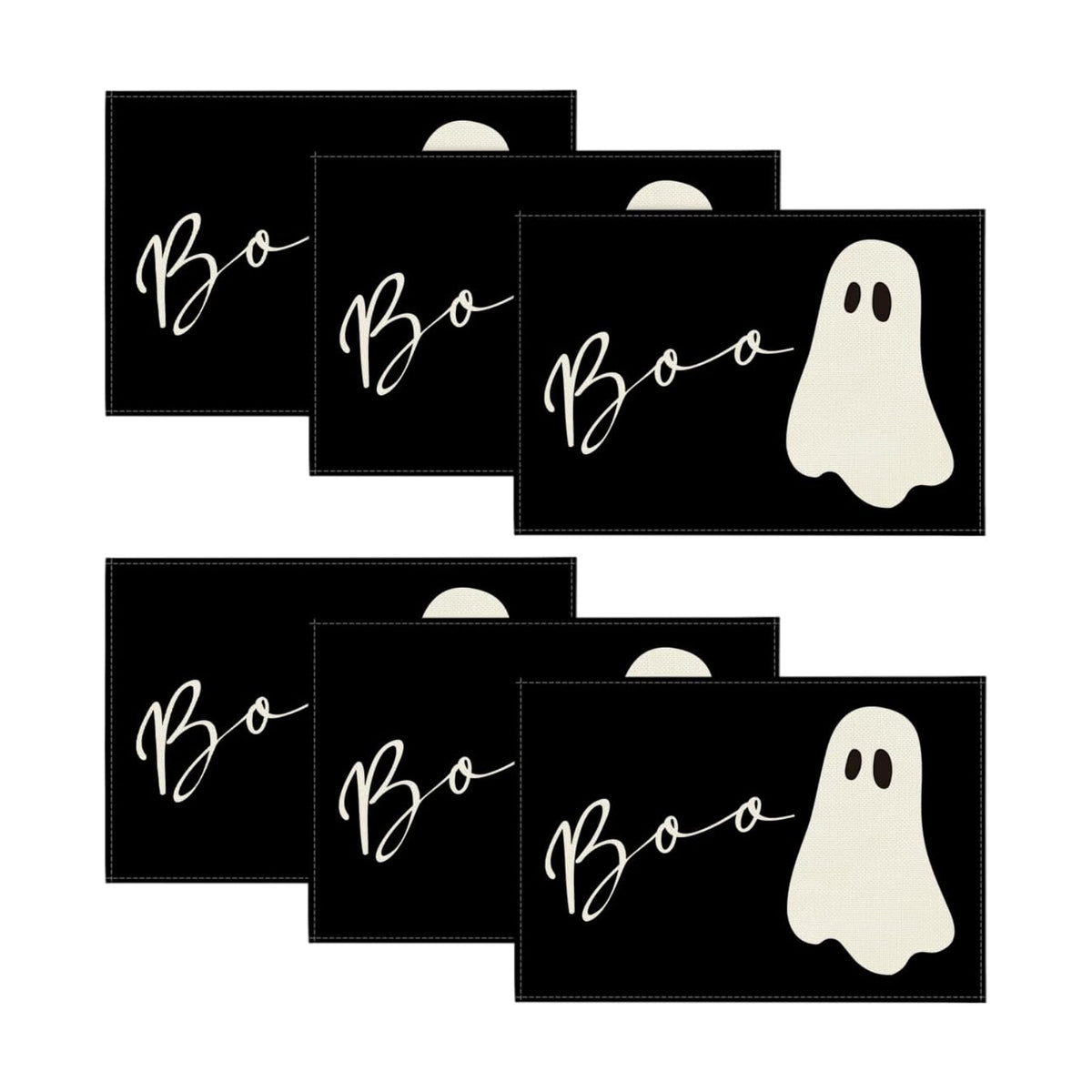 Artoid Mode Boo Ghost Halloween Placemats Set of 6, 12x18 Inch Seasonal Black Holiday Table Mats for Party Kitchen Dining Decoration