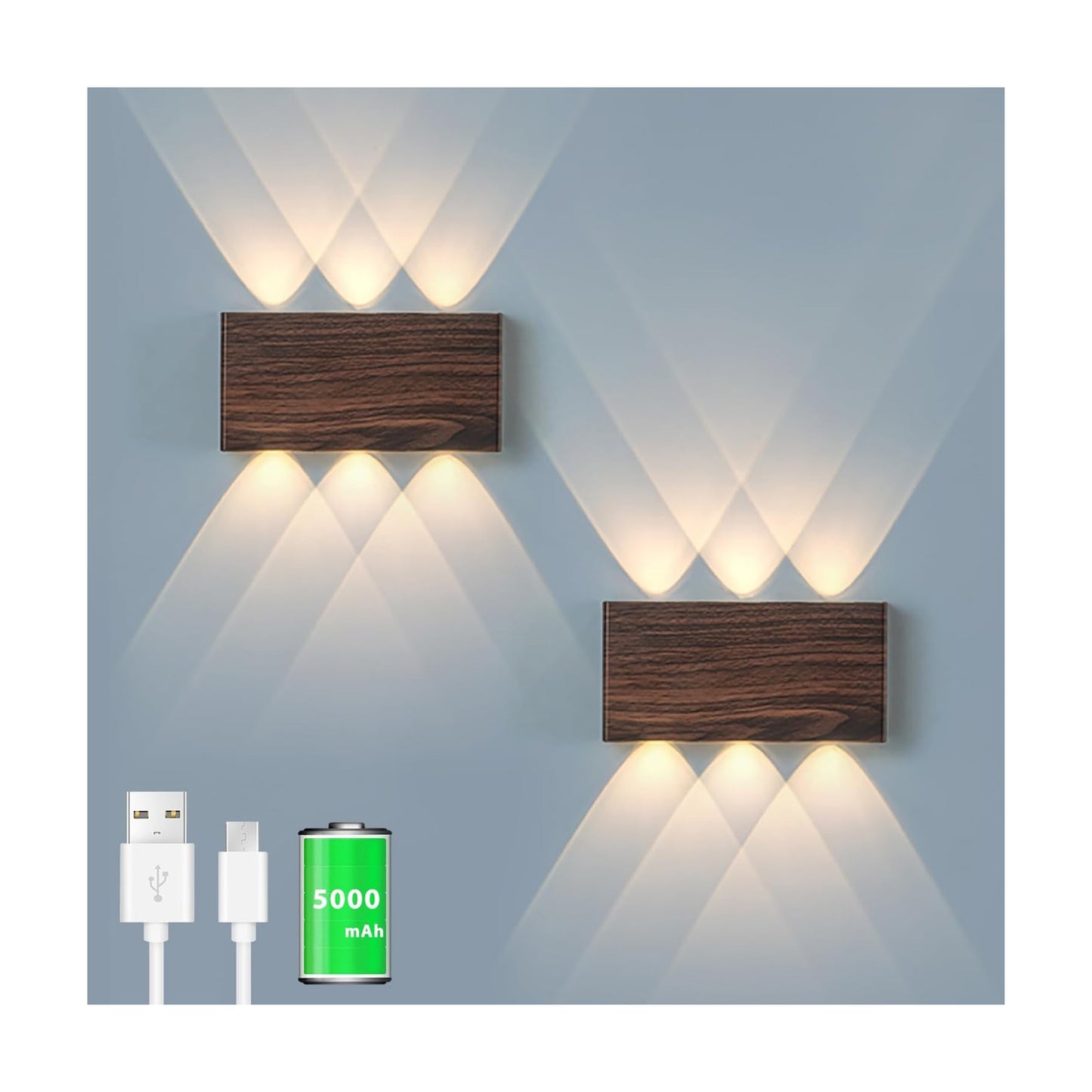 2 Pcs LED Magnetic Wall Sconce Lights,5000mAh Wireless Bedside Wall Light USB Rechargeable Reading Wall Lamp,3 Lighting