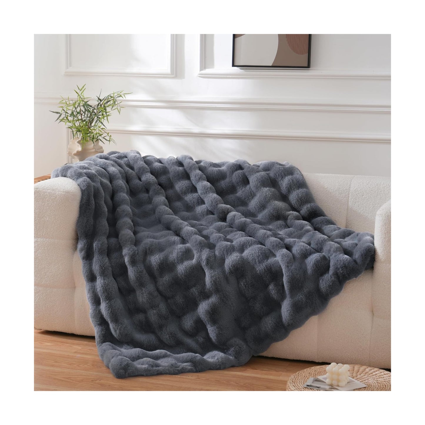 BENVWE Faux Fur Throw Blanket for Couch Bed - Fluffy Soft Thick Bubble Blanket for Living Room Home Decor - Fathers Day