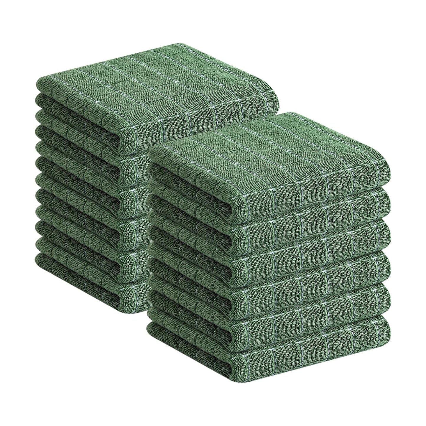 Homaxy 100% Cotton Terry Kitchen Towels, 12 Pack, Grass Green | Ultra Soft and Absorbent Dish Towels for Kitchen