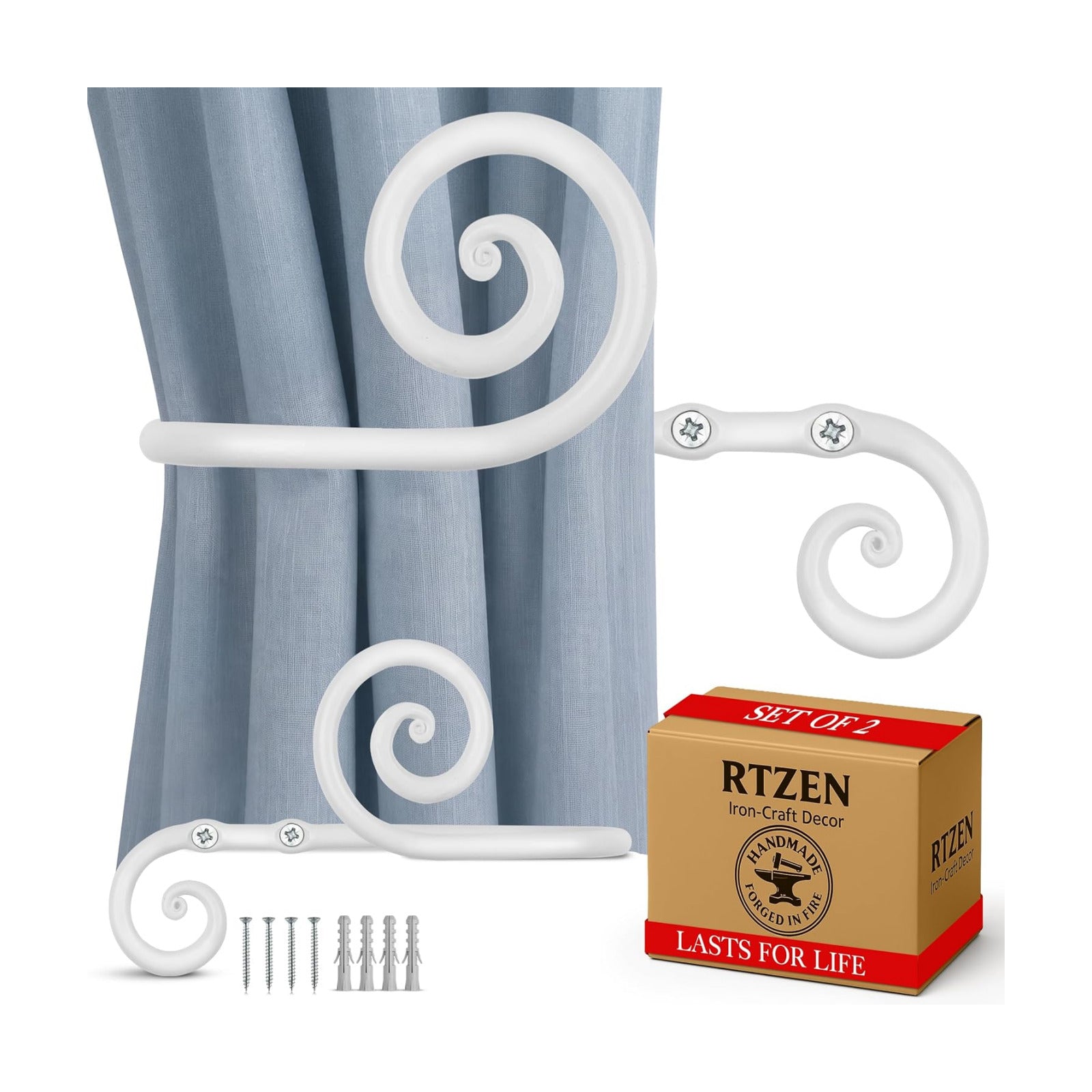 Metal Curtain Tiebacks, Drapery Holders for Wall, 2 Pcs | Farmhouse Wrought Iron Curtain Holdbacks, Ornamental Window