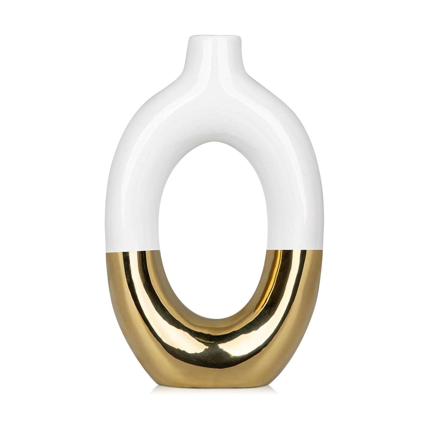 Gold and White Vase Donut Vase Ceramic Vase for Flowers Pampas Minimalist / Hollow / White+gold #2