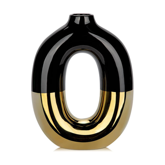 Gold and Black Vase Donut Vase Ceramic Vase for Flowers Pampas Minimalist / Hollow / Black+gold #2