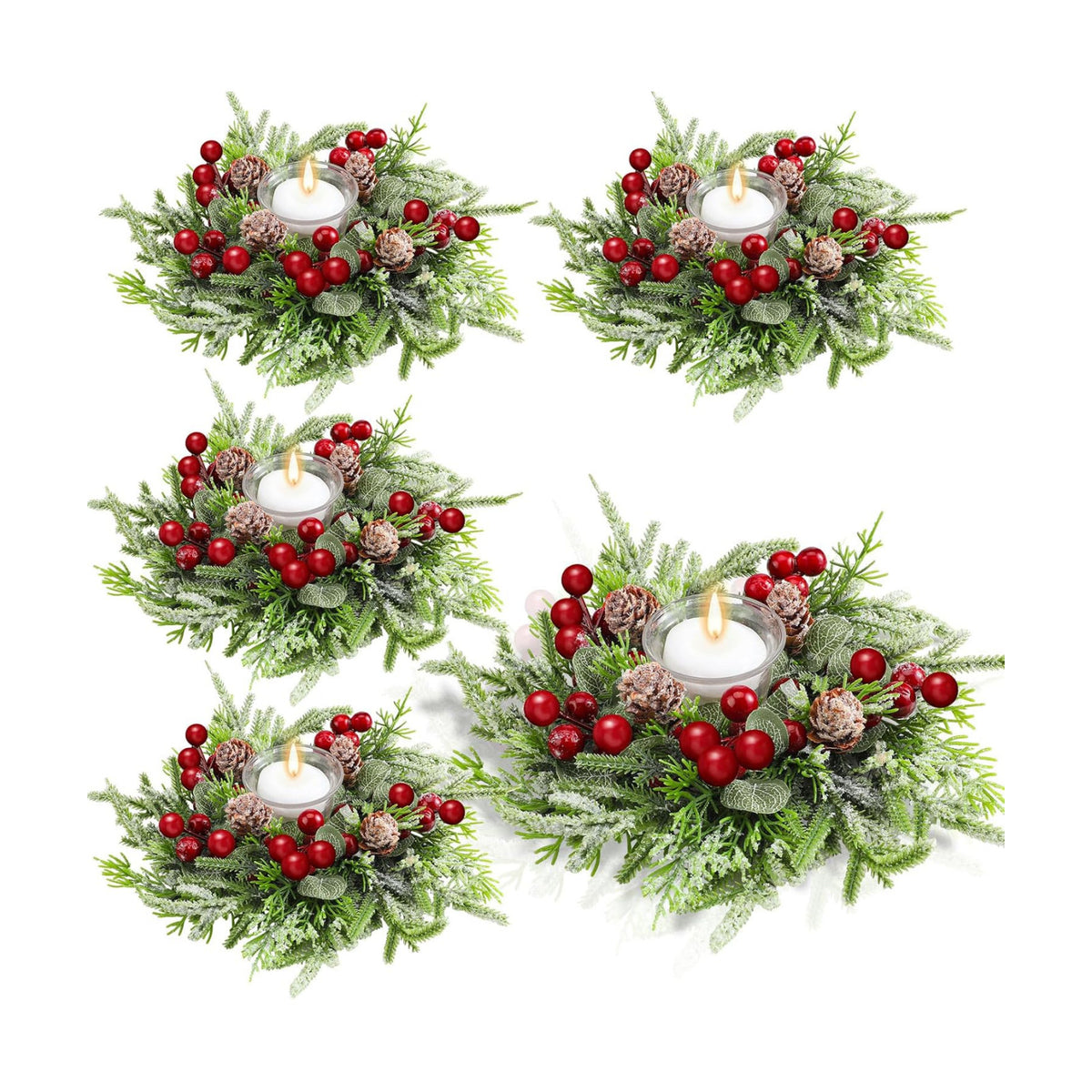 4 Pcs Christmas Candle Ring Wreath Small Kitchen Cabinet Table Decor
