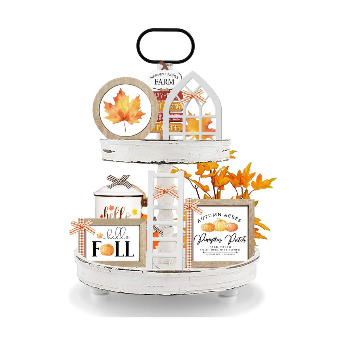 10themes Interchangeable Seasonal Rustic Farmhouse Fall Tiered Tray Decor