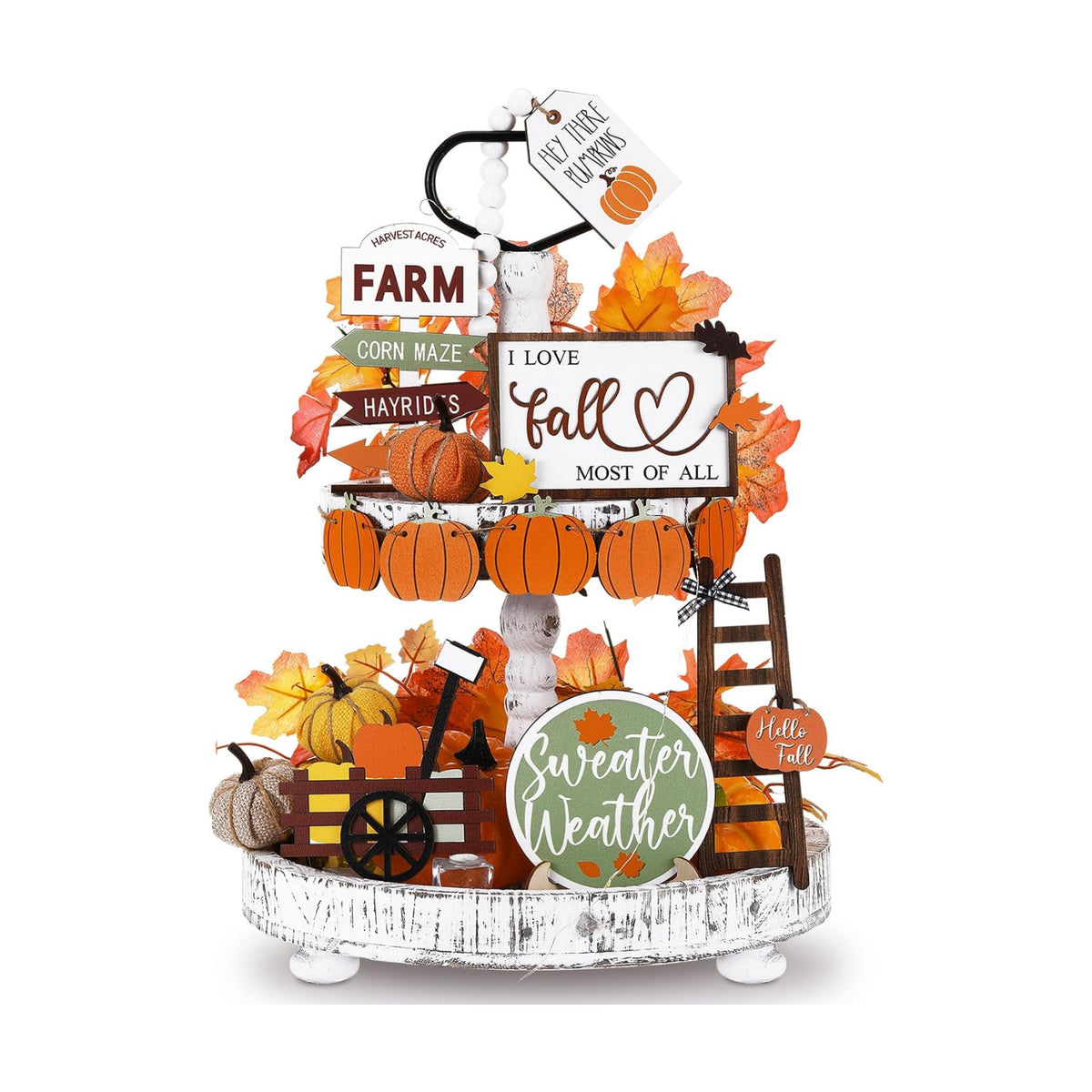 FairySandy 19 Pcs Fall Tiered Tray Decor Set, Pumpkin Patch