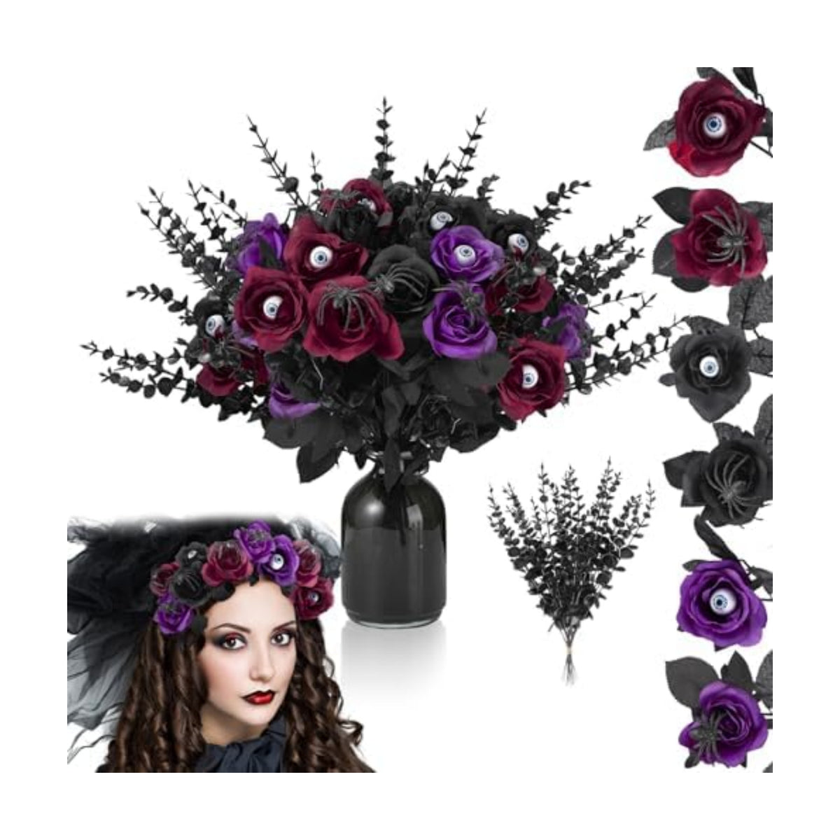 Hotop 40 Pcs Halloween Artificial Flowers with Eyeball and Spider