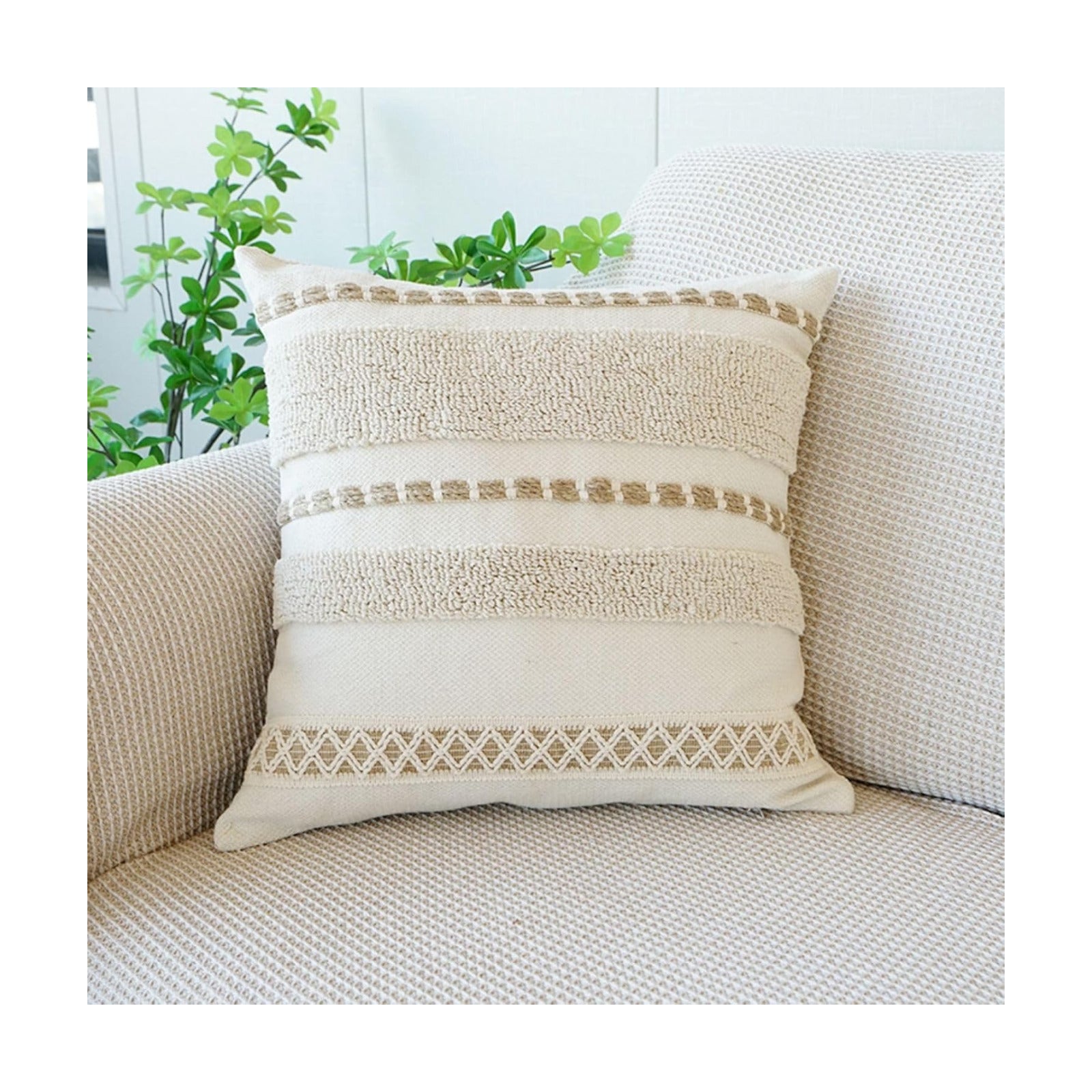 Boho Throw Pillow Cover Tassels Textured Striped Bed / 18 x 18 / Throw Pillow Covers / Pattern B