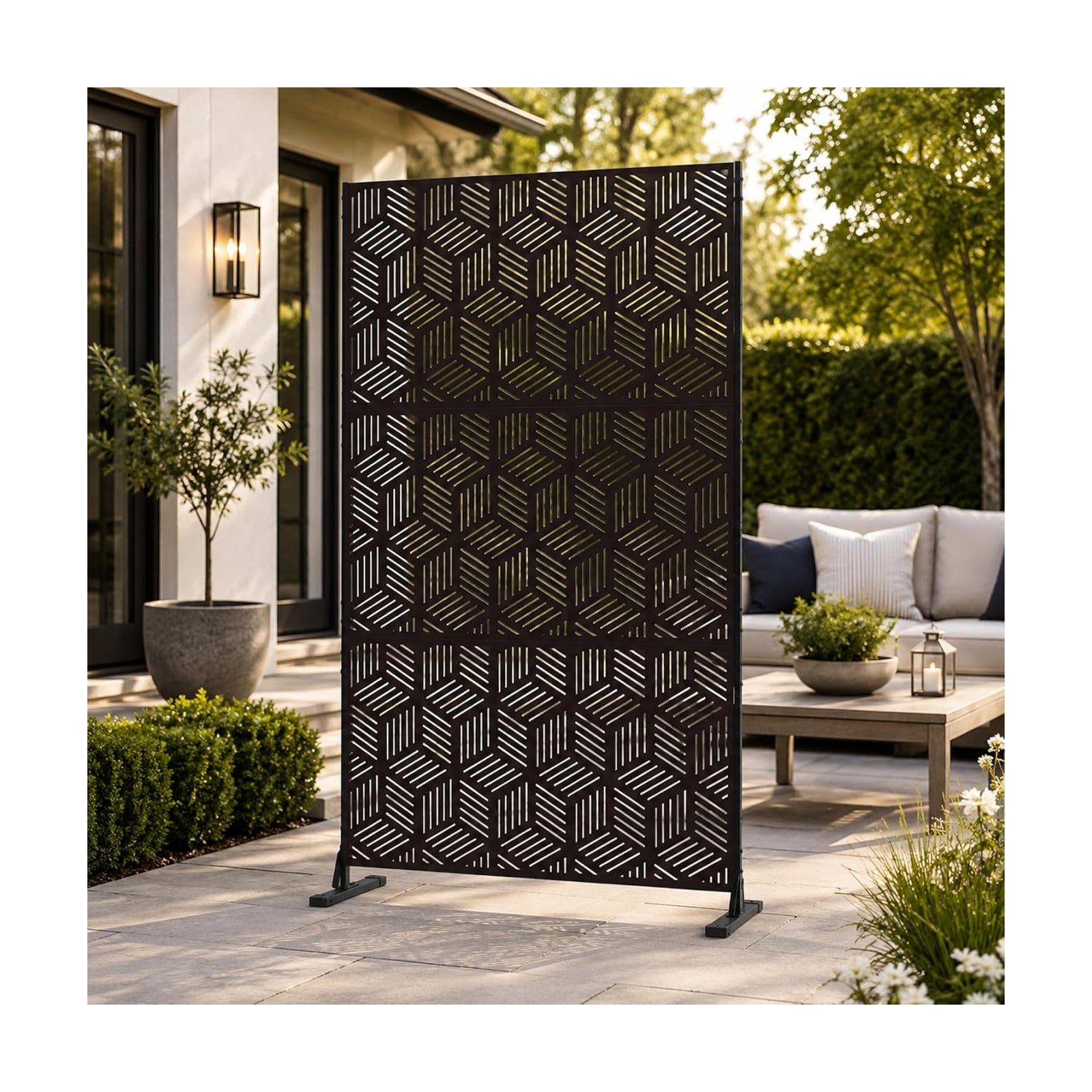 Kozyard Metal Privacy Screen 74" H x 47.2" W Decorative Outdoor Divider | with Stand Panels Freestanding Screen Set for