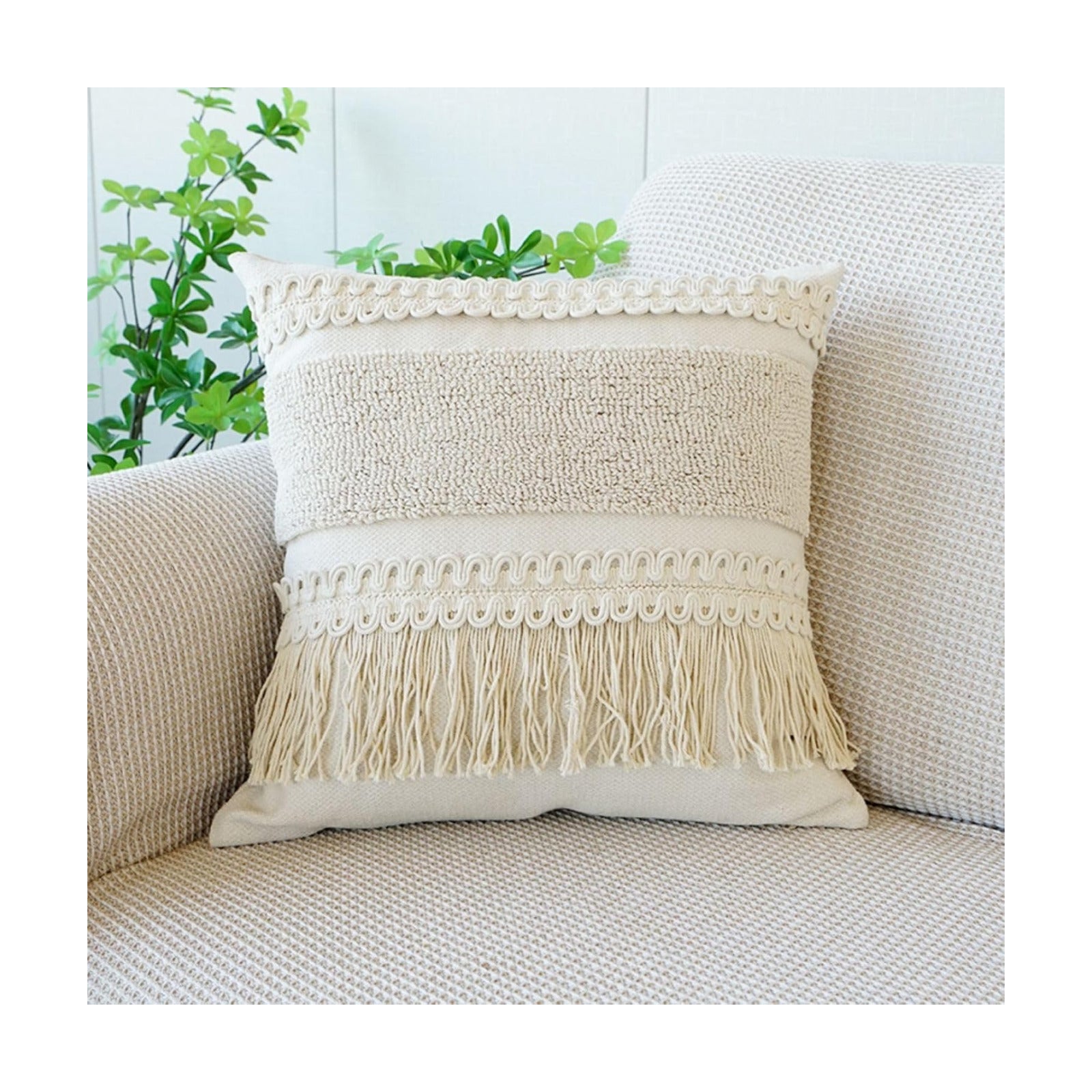 Boho Throw Pillow Cover Tassels Textured Striped Bed / 18 x 18 / Throw Pillow Covers / Pattern A