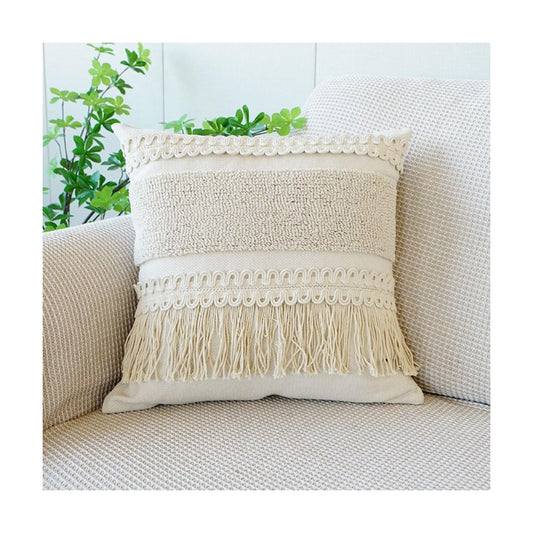 Boho Throw Pillow Cover Tassels Textured Striped Bed / 18 x 18 / Throw Pillow Covers / Pattern A