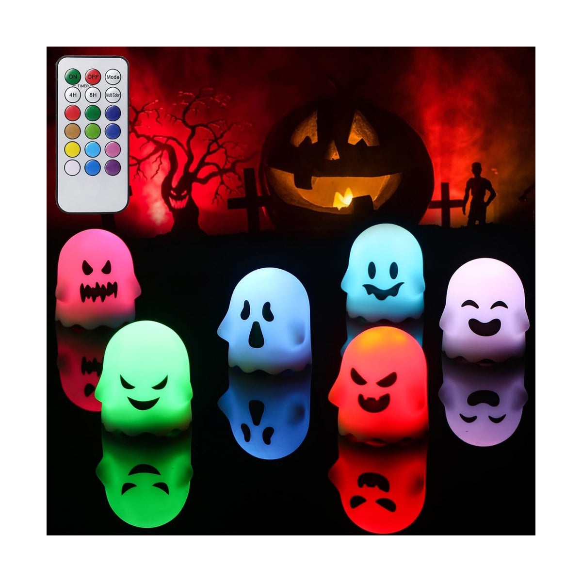 Halloween Ghost Flameless Candles Color Changing with Remote Timer | Battery Operated LED Votive Candle, 400 Hours Long