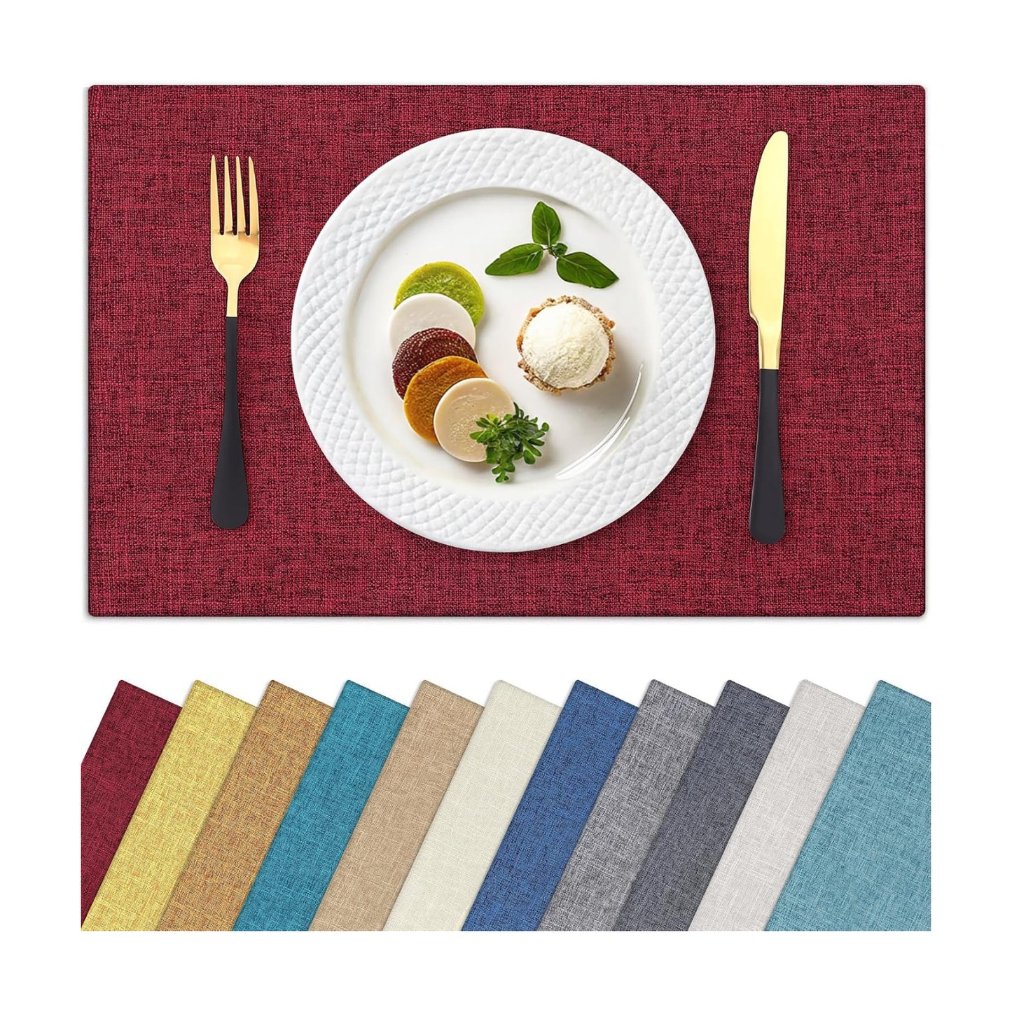Homaxy Cloths Placemats for Dining Table Set of 6, 13" x 19", Red | Heat Resistant, Washable, Cotton Linen Blend Table