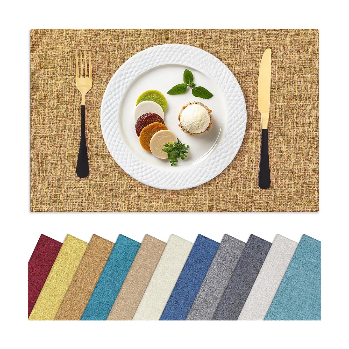 Homaxy Cloths Placemats for Dining Table Set of 6, 13" x 19", Amber | Heat Resistant, Washable, Cotton Linen Blend