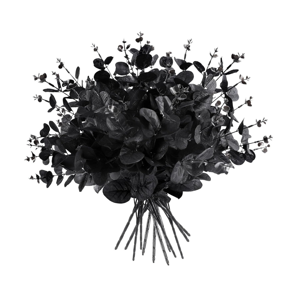 12 Pcs Black Eucalyptus Stems, 13" Fake Flowers DIY Black Silk Artificial Flowers Faux Spooky Branches for Home Halloween Farmhouse Gothic Floral Arrangements Decor
