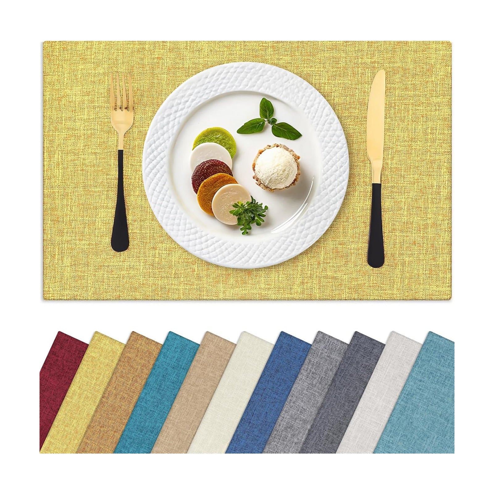 Homaxy Cloths Placemats for Dining Table Set of 6, 13" x 19",Mustard Yellow | Heat Resistant, Washable, Cotton Linen
