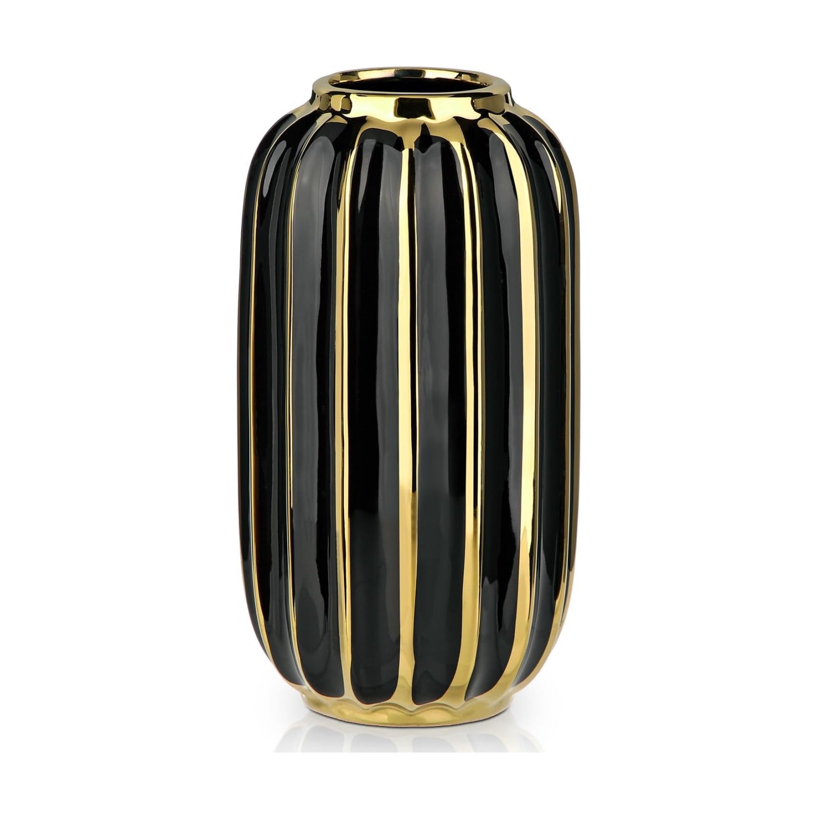 Gold Plated Lantern Ceramic Vase Home Decor Creative Design Porcelain Decorative / 8.66'' Tall-black