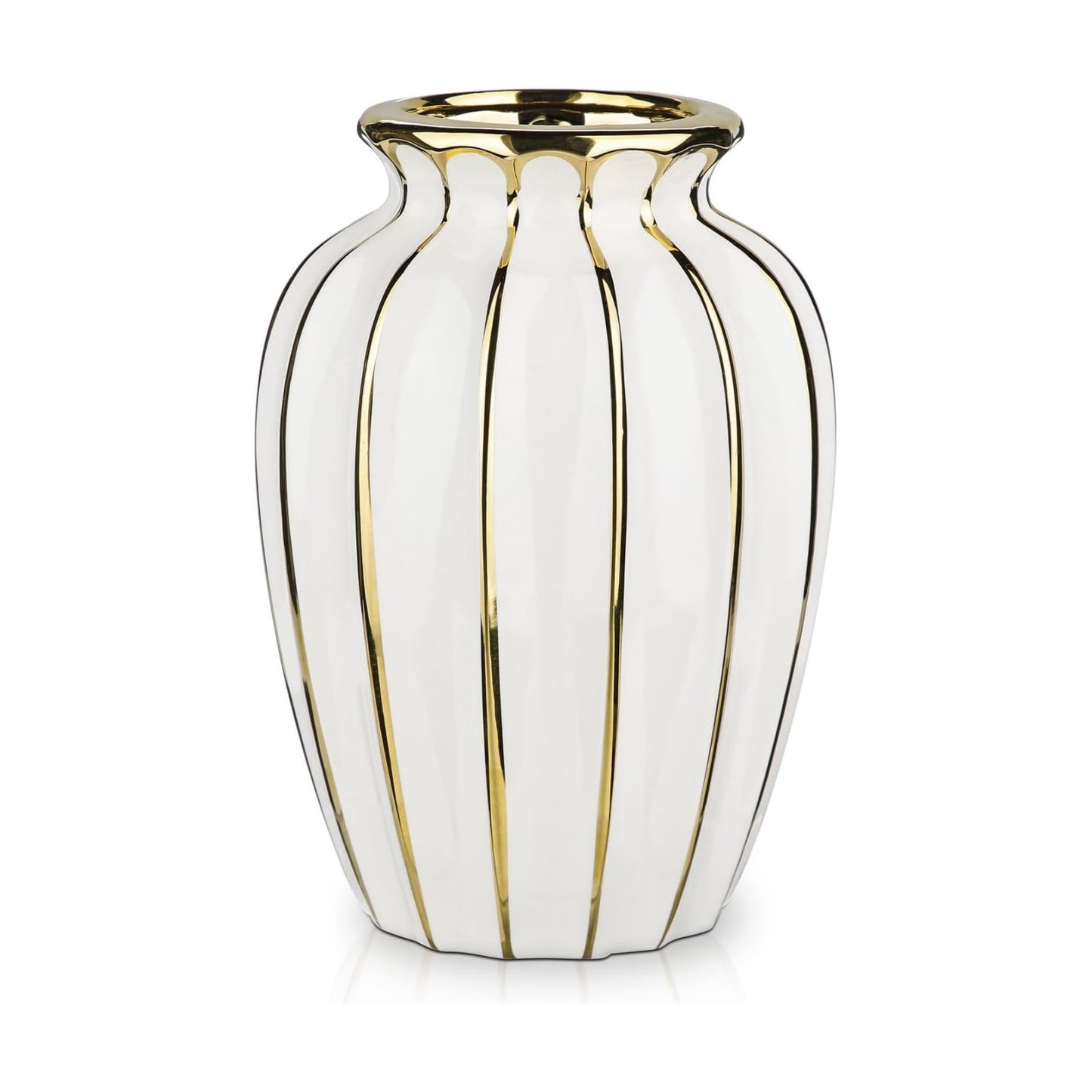 & Gold Ceramic Flower Vase / Modern / White