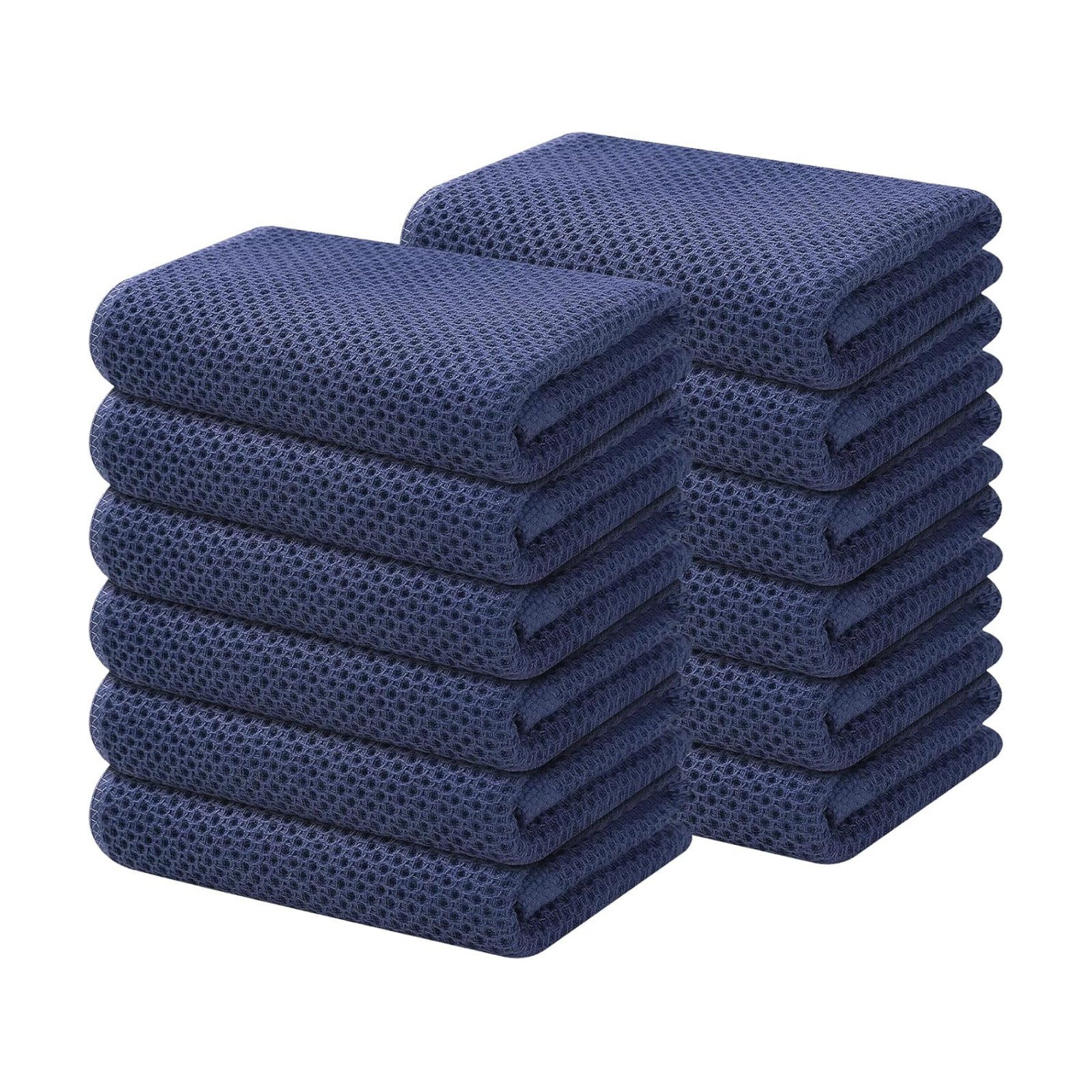 Kitinjoy 100% Cotton Waffle 12-Pack Kitchen Towels, 13" x 28", Navy Blue | Super Soft, Ultra-Absorbent, Fast Drying