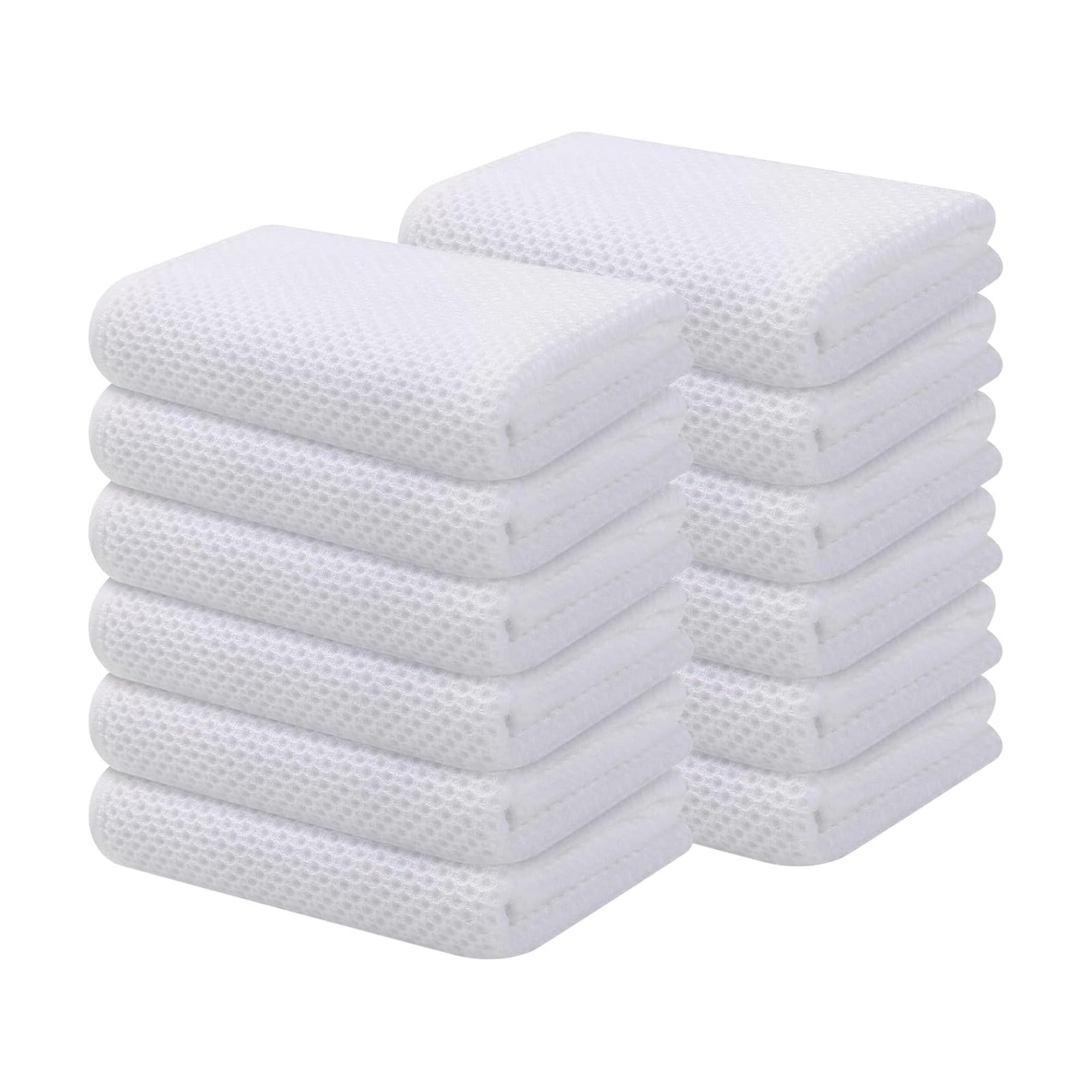 Kitinjoy 100% Cotton Waffle 12-Pack Kitchen Towels, 13" x 28", White | Super Soft, Ultra-Absorbent, Fast Drying
