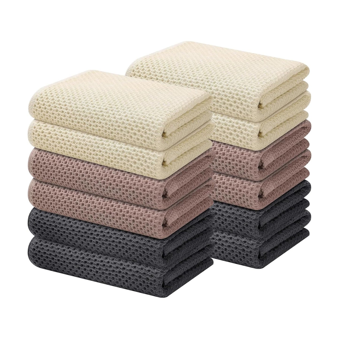 Kitinjoy 100% Cotton Waffle 12-Pack Kitchen Towels, 13" x 28", Mixed Color | Super Soft, Ultra-Absorbent, Fast Drying