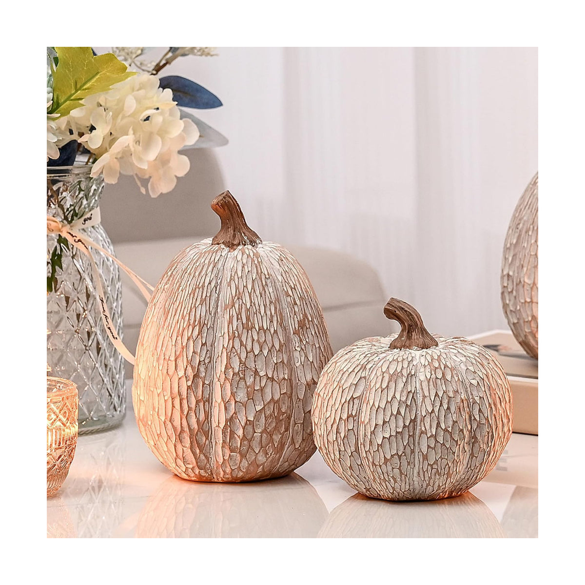 AOMOONOA Artificial Pumpkin Decor, Brown and White Decorative Pumpkins
