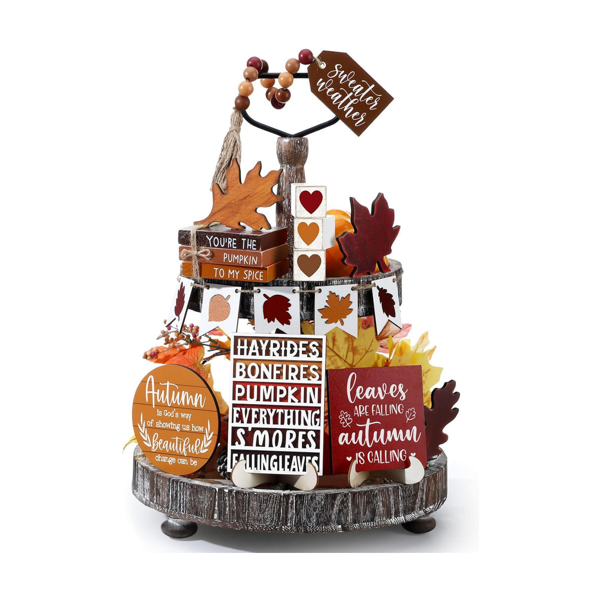 FairySandy 19 Pcs Fall Tiered Tray Decor Set, Maple Leaf