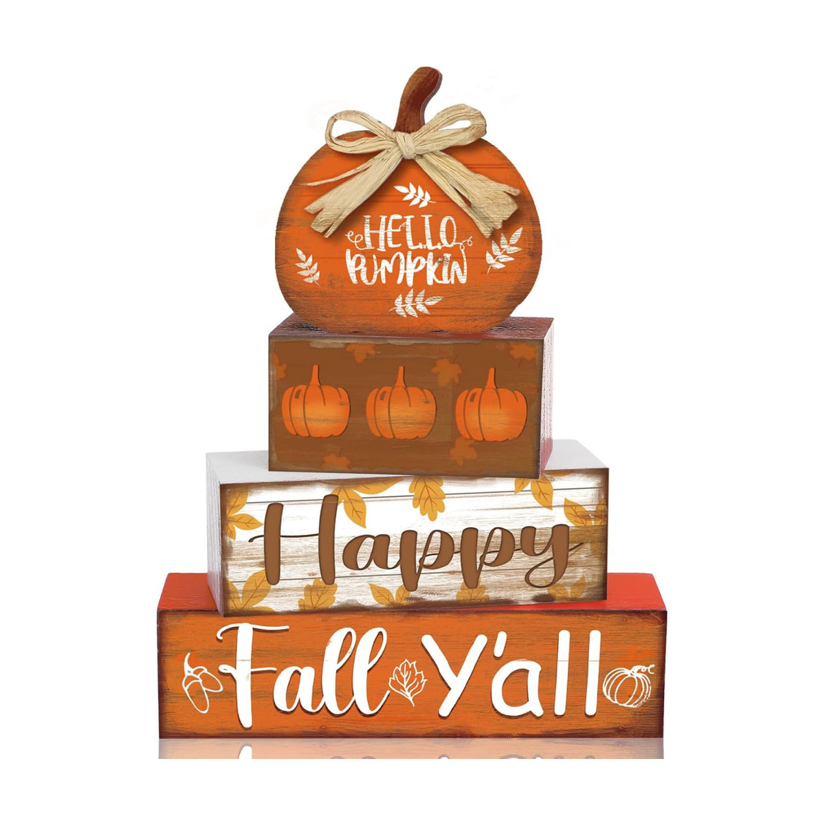 4 Pcs Fall Decor Home Pumpkin Wooden Sign Hello Fall Tiered Tray Decor