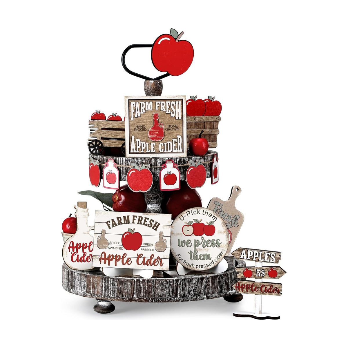 FairySandy 19 Pcs Apple Orchard Fall Tiered Tray Decor Set
