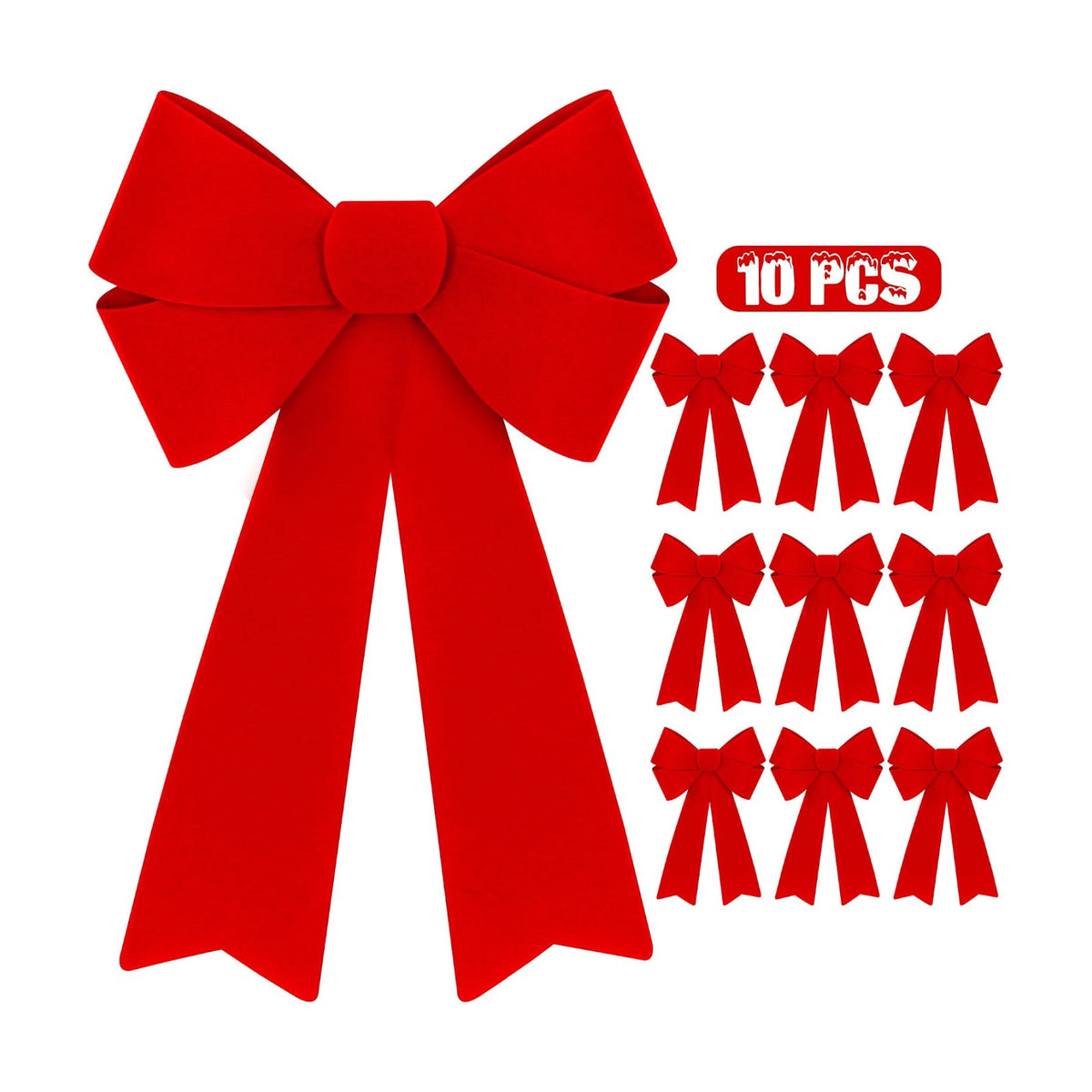 10 PCS Christmas Bows for Wreaths, 12 x 18 Inches Red Christmas Decorations, Christmas Tree Bow Red Velvet PVC Outdoor Red Christmas Bows Hanging Kink Red Christmas Bow for Wreath Stairs Xmas Party